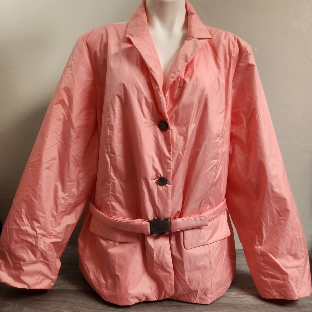 Talbots Plus Pink‎ Blazer Jacket Size 22W Pink Belted Button Front PufferLight